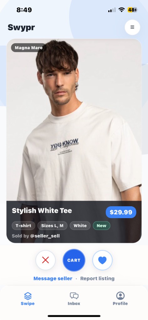 SWYPR product swipe — white tee